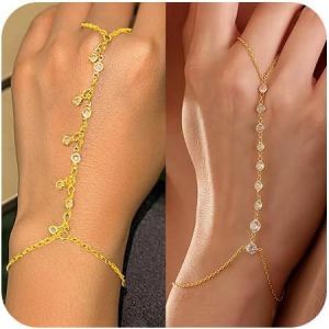 Chaine De Main Acier Inoxydable Femme Bracelet Bague &Eacute;l&eacute;gant Avec Cristaux Bijoux De Mode Pour Toutes Occasions - Neuf