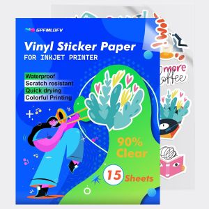 15 feuilles de vinyle imprimable transparent A4 pour imprimante à jet d'encre [85% transparent]-Papier autocollant transparent,papier autocollant transparent et hydrofuge - Neuf