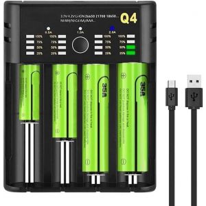 KGABERY-18650 Chargeur De Batterie Rechargeable,Chargeur De Piles Avec Indicateur Lcd,4 Slot Usb Chargeur Pile Pour Batteries Rechargeables 18650 Ni-Mh Ni-Cd Aa Aaa Li-Ion 10440 14500 16340 26650 - Neuf