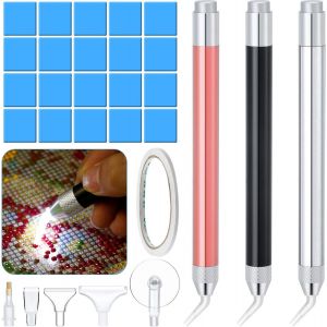 AYUHR-3 PCS Stylo de Forage de Peinture de Diamant de LED avec 5 PCS Tête de Stylo de Remplacement 20 PCS Argile de Colle de Peinture 5D Accessoires de Peinture de Diamant en Alliage d'Aluminium - Neuf