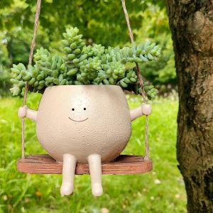 ERYI-Jardinière Pour Plantes Succulentes, Smiley Pots De Fleurs À Suspendre, Pot De Fleurs Suspendu Avec Visage Balançant, Pot De Fleurs Balançoire, Jardinières En Résine Pour Décoration Intérieure - Neuf