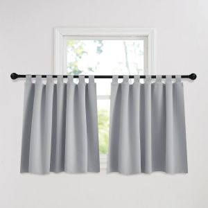 Eryi-Rideau Occultant Court Pour Cuisine Fenêtre Chambre Maison Avec Pattes Isolation Lumineux Prêt À Poser Intérieurs, L 140 Sur H 90 Cm, Gris Argent, Lot De 2 - Neuf