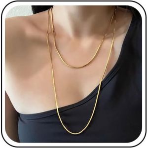 Kal-Collier Serpent Rond En Or Longue Chaîne Serpent Chaîne Serpent Superposée Ras Du Cou Chaîne Serpent Italienne Minimalisme Collier Fin Bijoux Pour Femmes - Neuf