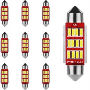 Fchhk-10 Pieces Feston 6418 C5w Voiture 39mm Ampoule Led,Canbus Sans Erreur,Lumières Intérieures De Dôme De Carte,Ampoule Plaque Immatriculation,12v 500lm 12msd 4014 Chipsets 6000k(Blanc) - Neuf