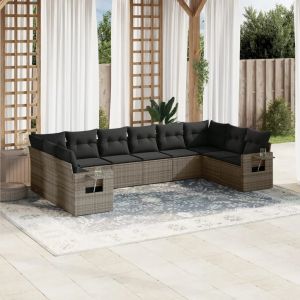 Prolenta Premium - Salon De Jardin Avec Coussins 10 Pcs Gris R&eacute;sine Tress&eacute;e - Neuf