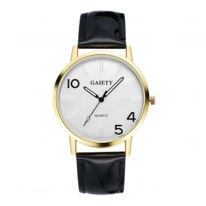 Gaiety Femmes Dame Mode &Eacute;l&eacute;gant Cadran Rond Pu Quartz Montre Analogique Robe Montre-Bracelet (Noir) - Neuf