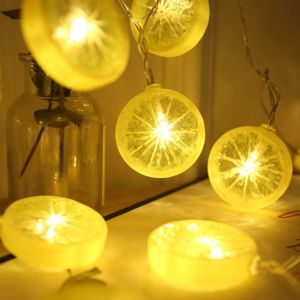 Guirlande Lumineuse Solaire 20 Led Pour Ext&eacute;rieur - D&eacute;cor Citron Jaune, R&eacute;sistante &Agrave; L'eau, Longueur 5 M, 8 Modes D'&eacute;clairage - Neuf