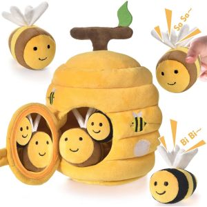 Ulteronixshop-Jouet Bebe 6 Mois, 6-en-1 Ruche en Peluche avec 5 Abeilles, Jeux Montessori avec Hochets, Miroirs Jouets Sensoriel Interactifs Bebe 6 Mois,Cadeau B&eacute;b&eacute; Enfant 6 9 12 18 Mois Gar&ccedil;on Fille - Neuf