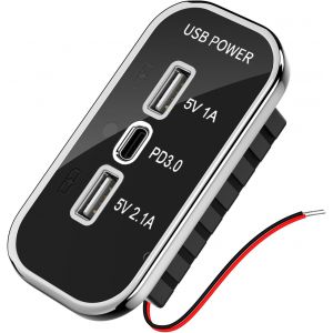 Njmks-Prise Usb 3 Ports 12 V, Pd3.0 & Double Prise De Chargement Usb, 12v Prise De Chargeur Usb Pour 12v/ 24v Voitures Suv Marin De Bateau - Neuf