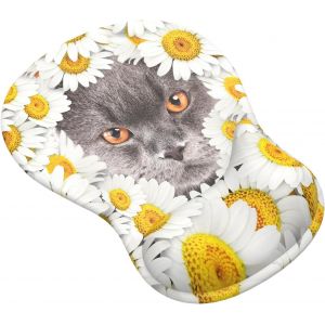 NSIECD-Tapis de Souris avec Support pour Repose-Poignets, Tapis de Souris Ergonomique avec Tissu Doux et Courbe en Gel sur&eacute;lev&eacute;e(Z-Chat-3) - Neuf