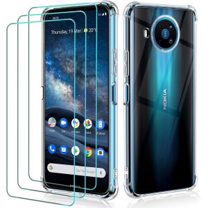 Housse Ultra Mince Anti-Choc Pour Nokia 8.3 5g Avec Protection Écran 9h - 3 Verres Trempés, Silicone Souple Transparente - Neuf