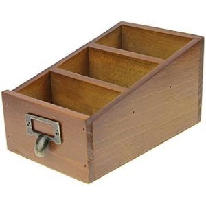 Porte de carte visite en Bois Boîte de rangement avec 3 Compartiments Boîte Rétro à carte postale Classeur à Télécommande Organisateur pour Montres Passeport Lunette de soleil - Neuf