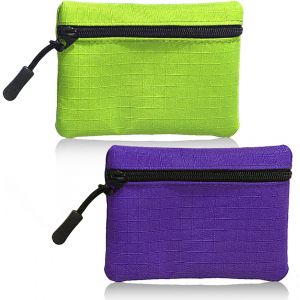 Rfcbc-Lot De 2 Porte-Monnaie À Fermeture Éclair En Tissu Oxford Pour Femme Et Garçon, Mini Porte-Monnaie Portable Pour Femme Et Homme (Violet + Vert) - Neuf
