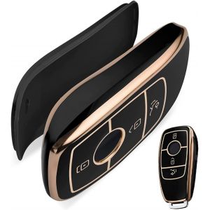 éTui à CléS De Voiture Intelligent éTui à CléS De Voiture,Couverture De Porte-CléS De Voiture Adapté Aux Porte-CléS Benz Amg De Classe S,E,C,A(Bord en Or Noir) - Neuf