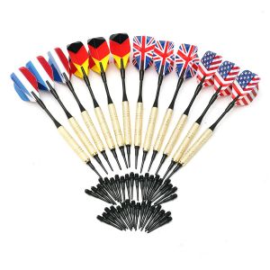 12x Flechettes M&eacute;tal Darts &agrave; Pointes Plastiques + 36 Pointes Drapeau Doux Pointe - Neuf