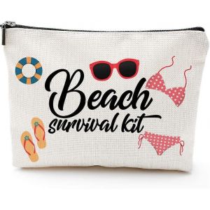 Kit de survie de plage Sac à cosmétiques pour femmes, adorables trousses de maquillage spacieuses Trousse de toilette imperméable de voyage Accessoires Organisateur Cadeaux - Neuf