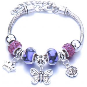 Eryi-Bracelet À Breloques Pour Fille - Bracelet À Breloques En Résine Violette - Pendentif Papillon - Chaîne De Main Réglable Pour S?urs, Dames, Noël, Anniversaire - Neuf