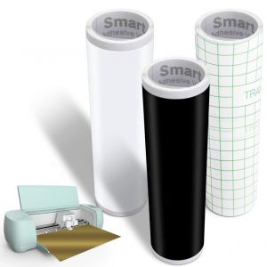 Lot De 3 Rouleaux De Vinyle Intelligent Permanent Pour Cricut Explore 3/Maker 3,Vinyle Adhésif Intelligent Permanent,33 X 200 Cm,Noir + Blanc + Film De Transfert Autocollant En Vinyle Pour - Neuf