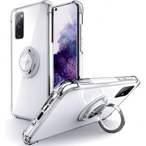 Kal-Coque Pour Samsung Galaxy S20 5g, Coque Samsung S20 Silicone Avec Support À Anneau Rotatif À 360 Degrés, Housse Mince En Tpu Souple Antichoc Pour Galaxy S20 - Transparente - Neuf