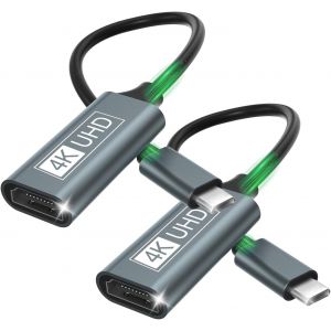 Lot de 2 adaptateurs USB C vers HDMI, type C vers HDMI 4K, Thunderbolt 3/4 vers USBC vers HDMI, compatible avec iPhone 16Pro/16Pro Max/16/15, MacBook Pro/Air, iPad Pro/Air, Galaxy S/Note, Dell XPS - Neuf