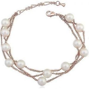 Bracelet Multirangs En Or Rose Avec Perles Blanches Simul&eacute;es Bracelet Plaqu&eacute; Or Rose 18 Carats Pour Femme - Neuf