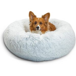 Kalanka-The Original Calming Donut - Coussin Pour Chat/Chien - Fourrure &Agrave; Poils Longs/Housse Zipp&eacute;e Amovible - Givre - 76 X 76 Cm - M - Neuf