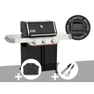 Barbecue &agrave; gaz Genesis E-315W Plancha + Housse + Kit ustensiles Premium 2 pi&egrave;ces - Weber - Neuf