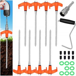 Eryi-Piquets De Tente À Visser, Sardines De Fixation En Acier Avec Filetage, 8 Pièces Orange Sardines Camping Avec Crochet Clous De Fixation Sol Dur Pour Camping, Trampolines, Jardinage, Herbe - Neuf