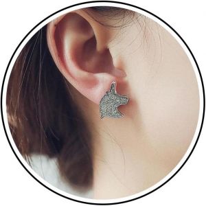 Kal-Boucles D'oreilles Licorne En Cristal Argenté Givré Boucles D'oreilles Licorne Scolaire Boucles D'oreilles Licorne Mignonne Party Prom Boucles D'oreilles Clous Bijoux Pour Femmes Filles - Neuf
