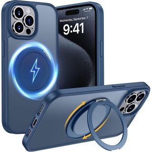 Kal-Coque Pour Iphone 15 Pro 6,1 Pouces Compatible Avec Magsafe, Housse Antichoc Mate Pour Téléphone Portable Avec Support Invisible, Etui Protection Arrière Anti-Rayures (Bleu) - Neuf