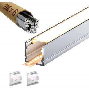6 Profil&eacute;s En Aluminium De 12 M&egrave;tres Pour Bandes Led (10 M), Conduits Avec Couverture Mate, Max 15,4 Mm, Profil Aluminium 20 X 20 Mm[RUB9224142] - Neuf