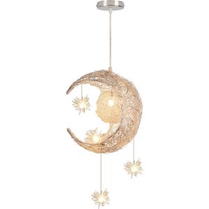 Subzonal-Lustre Suspension Lune &Eacute;toiles Led Plafonnier Luminaire Aluminium Avec 5 Ampoules Pour Enfants Chambre - Neuf