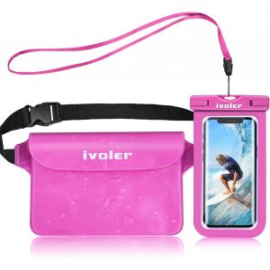Kal-2 En 1 Kit Étanche Sac Avec Pochette Téléphone, Etui Imperméable À Ceinture Avec Housse Pour Camping Nautique Kayak Pêche Rafting Natation (Rose Foncé) - Neuf