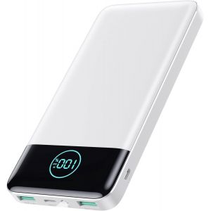Eryi-Batterie Externe 13800mah, [Ultra Mince Mais Puissant] Power Bank Usb C 3a In & Out Chargeur Portable Avec Affichage Led Et Lampe De Poche Batterie Portable Pour Iphone Galaxy Huawei - Blanc - Neuf