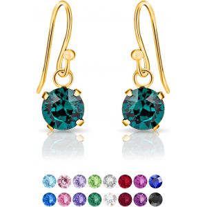 Kal-® Boucles D'oreilles Pendantes À Crochet En Argent Fin 925 Plaqué Or Jaune Et Cristaux De Swarovski® Elements Ronds - Diamètre: 6 Mm - Neuf