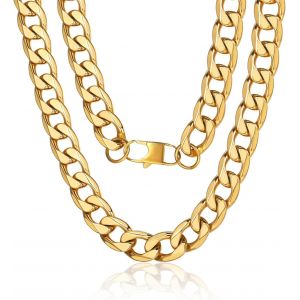 Trahoo-Collier Homme Chaîne Cubaine De Miami Homme Chaîne Cou Maille Gourmette 13mm-Argent/Noir/Or (35-76cm) Collier Chaîne Grosse Hiphop Rappeur Rock Chaîne Garçon Coffret Cadeau - Neuf