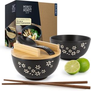 2x Bol &Agrave; Ramen En C&eacute;ramique-600 Ml-15 Cm &Oslash;-Ensemble De Bol &Agrave; Ramen Noir Pour 2 Personnes-Pour Soupe,Pho Et Bol &Agrave; Sushi-Baguettes Et Cuill&egrave;re Incluses - Neuf
