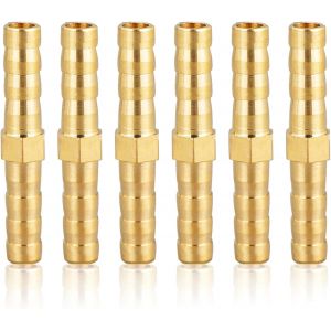 Raccord de tuyau 6mm en laiton,6PCS Raccord de tuyau en laiton 6mm(1/4""),Raccord droit &agrave; barbes Raccord de tuyau en laiton Raccord de douille Raccord filet&eacute; Raccords en laiton - Neuf