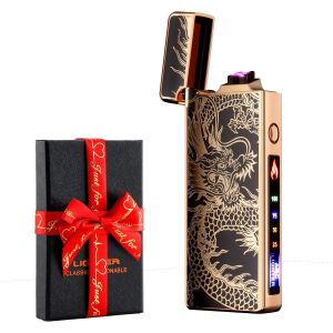 ERYI-Personnalisé Briquet Électrique Indicateur De Batterie Briquet Usb Plasma Rechargeable Coupe-Vent & Sans Flamme, Briquet Double Arc Avec Indicateur De Batterie Pour Bougies/Grill (Dragon) - Neuf