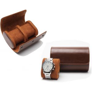 Kal-Étui De Voyage Pour Montres,Boîte À Montres Portable Avec Oreiller Amovible Rangement Montre Homme Femme Ecrins Pour Montres Coffret Bijoux Bracelets Cadeau Noël Anniversaire,2 Fentes,Brun - Neuf