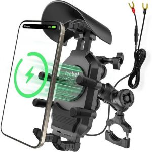 Support T&eacute;l&eacute;phone Moto 3-En-1 Avec Chargeur Qi 15w & Usb-C 30w, Antivol, Ip67, Rotation 360&deg;, Compatible Iphone/Android/Gps. - Neuf