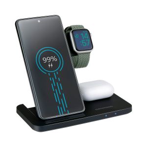 Grundig Chargeur 3-en-1 sans Fil &iquest; Chargeur Induction Compatible avec iPhone et Samsung - Station de Charge Apple pour iPhone, Apple Watch, &Eacute;couteurs &iquest; Support iPhone Bureau Pliable - Neuf