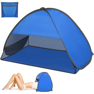 Tente De Plage Pliante Pour 1-2 Personnes, Abri Solaire Portable Avec Support T&eacute;l&eacute;phone, Dimensions 70x50x45 Cm, Poids 0.2 Kg, Polyester Argent Anti-Uv, Ventilation - Neuf