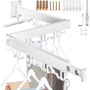 KGABERY-Étendoir Pliable Mural (3 Accoudoirs),Portemanteau Extensible Multifonction En Aluminium Pour Intérieur Et Extérieur,Cintre À Linge Rotatif À 180° Pour Économiser De L'Espace À La Maison - Neuf