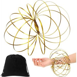 KAL-Jouets D`Anneaux D'&Eacute;coulement 3D Anneau D'&Eacute;coulement De Bras &Agrave; Ressorts Magique Jouet &Agrave; Ressort &Eacute;ducatif Et Interactif Multi Sensoriel En Acier Inoxydable Avec Sac Noir En Velours(Orange) - Neuf