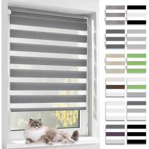 Store Enrouleur Jour Nuit, Tissu Double, Rideau Sans Per&ccedil;age, Translucide Occultant Et Protection Vie Priv&eacute;e,Pour Fen&ecirc;tre Et Porte,Gris Fonc&eacute;,105l X 150l Cm - Neuf