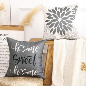 CAUC-Housses de Coussin Gris Moderne Fleurs de Dahlia Housse de Coussin 40x40 Taie d'oreiller Automne Coussin de Canap&eacute; Moderne Boho pour Salon Chambre Chaise, Lit,Jardin, d'ext&eacute;rieur Lot de 2 - Neuf