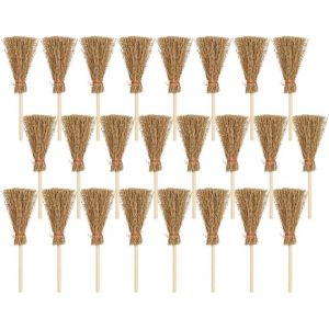 Trahoo-Mini Balais De Paille Avec Cordes Rouges 24pc - Neuf