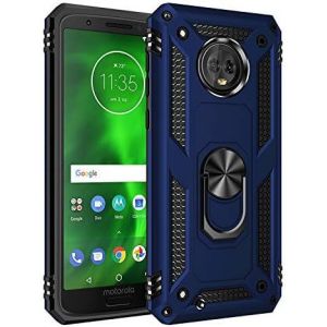 Kal-Coque Motorola Moto G6, Support De Bague En Métal, Pivots De Rotation À 360 ° & 180 °. Étui De Protection Slim Soft Tpu + Pc, Compatible Avec Support De Voiture Magnétique - Bleu - Neuf