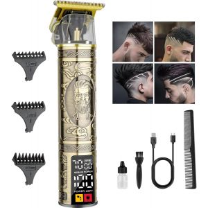 Ciseaux De Barbier Pour Homme - Tondeuse Sans Fil &Agrave; Lame En T - Kit D'entretien Professionnel - Rechargeable - Avec &Eacute;cran Lcd - Cadeau Pour Homme (Bronze, Homme Barbu) - Neuf